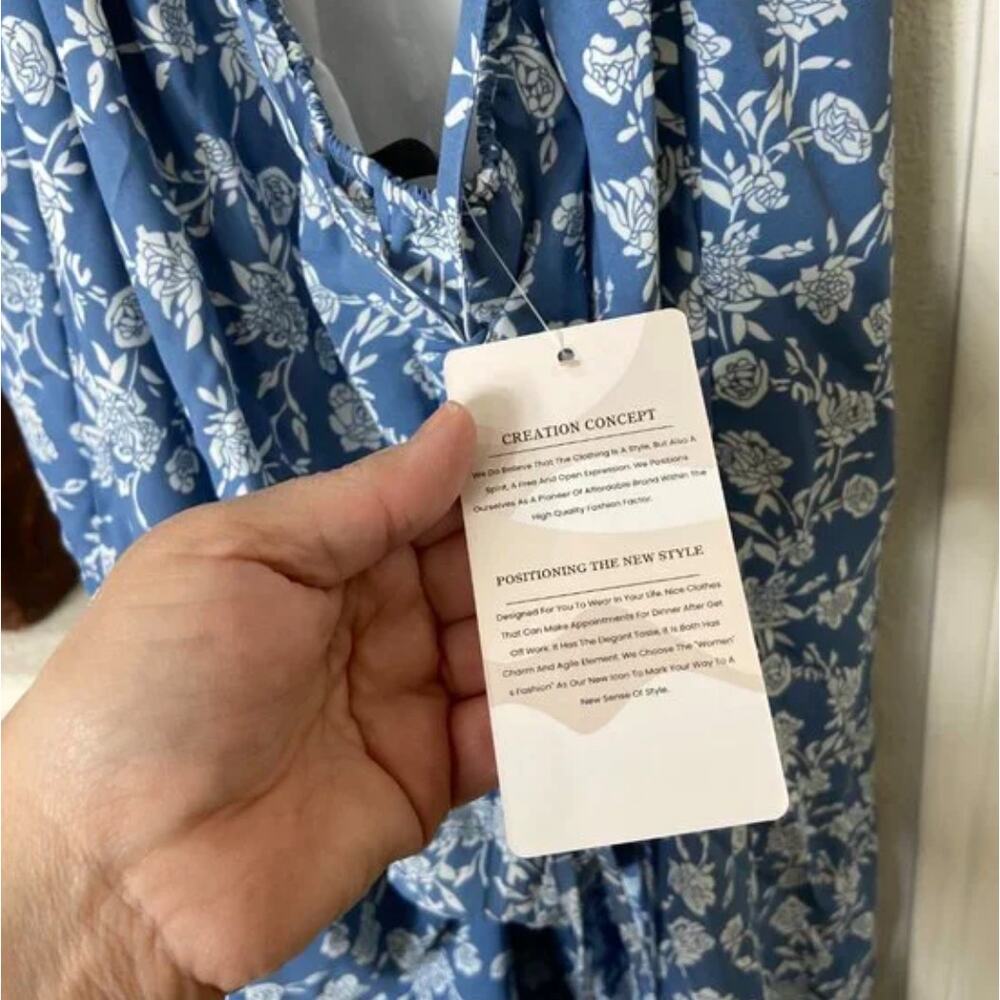 NWT Blue White Floral Spaghetti Strap Flowy Wide Leg Pantsuit Jumper Jumpsuit XL - Picture 15 of 16